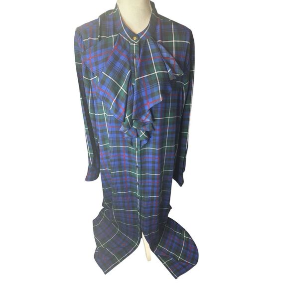 Ralph Lauren Rugby Tartan Plaid Ruffled Shirt Dress Maxi Designer Sz 16 - Picture 1 of 4